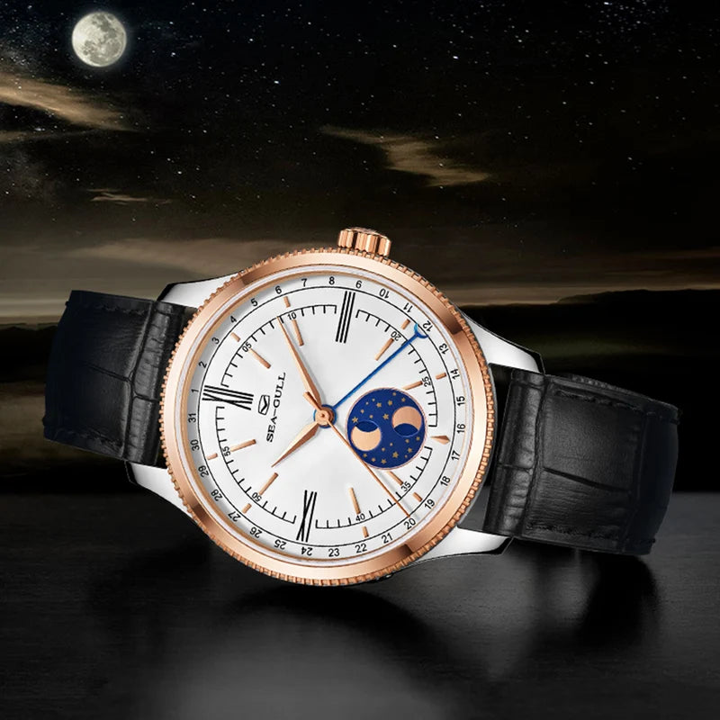 Dual-hemisphere Moon Display Calendar Business Leisure Dress Watch 41mm