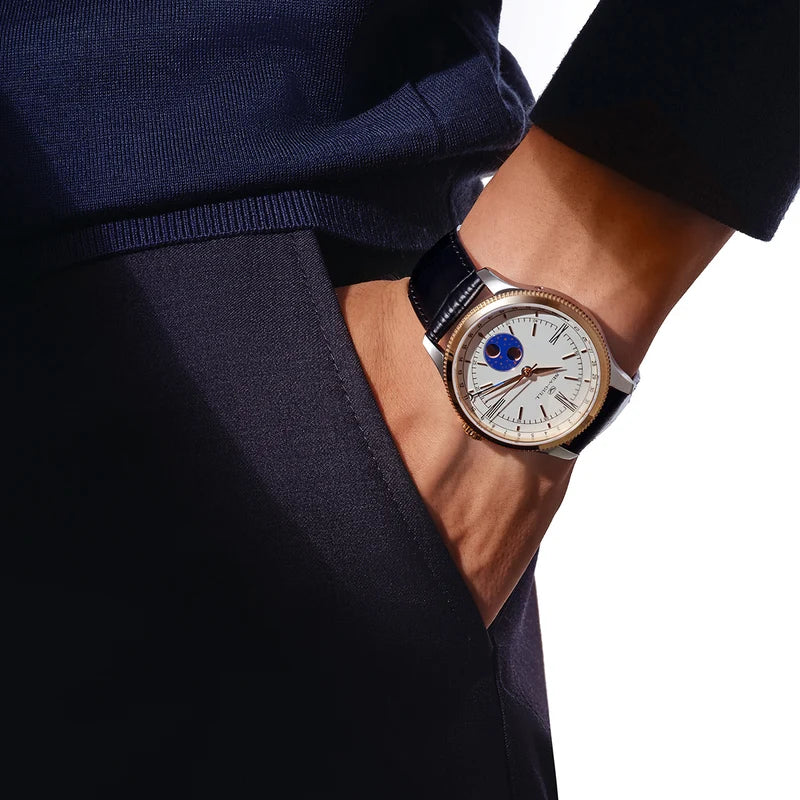 Dual-hemisphere Moon Display Calendar Business Leisure Dress Watch 41mm