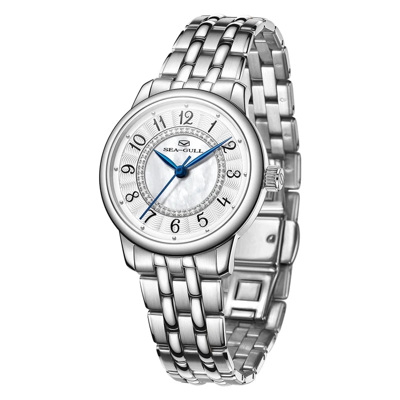 Sea-Gull Ladies Series 32mm Automatic Watch - Concentric Circles Mother-of-Pearl Dial with Diamond Markers (ST2130 Movement)