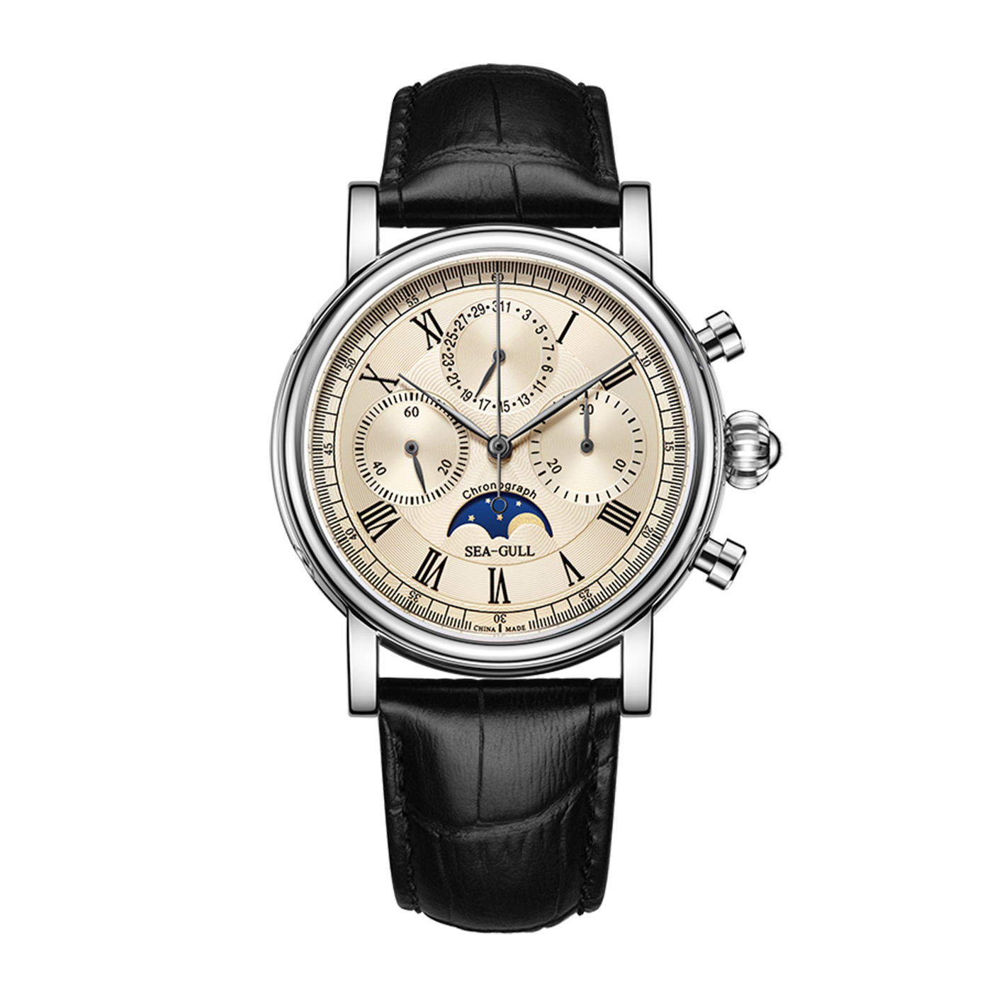 Sea-Gull M199S Classic Chronograph Watch | ST1908 Hand-Winding Mechanical Movement with Moonphase & Date