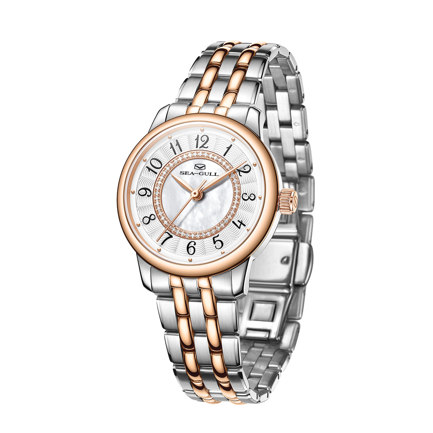 Sea-Gull Ladies Series 32mm Automatic Watch - Concentric Circles Mother-of-Pearl Dial with Diamond Markers (ST2130 Movement)