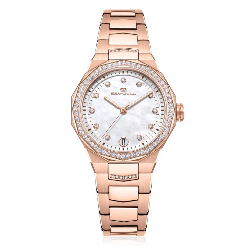 Extraordinary Series Polygonal Diamond-set Bezel Mother-of-pearl Dial Lady's Watch 34mm