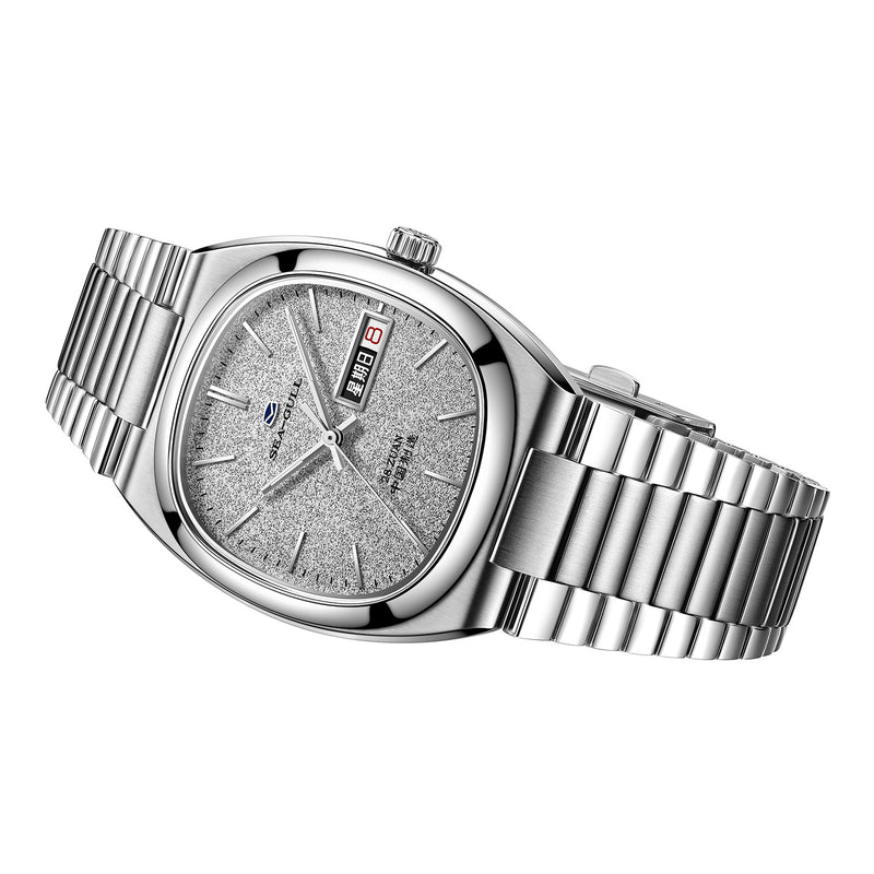 Gray TV Dial Snowflake Texture Tonneau Case Watch 36mm