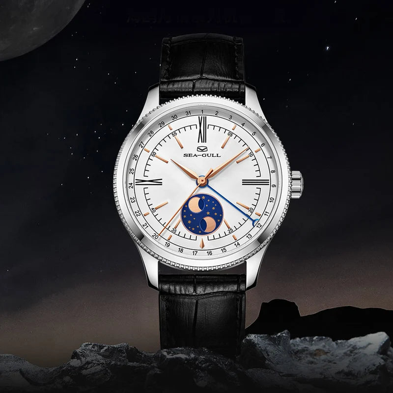 Dual-hemisphere Moon Display Calendar Business Leisure Dress Watch 41mm