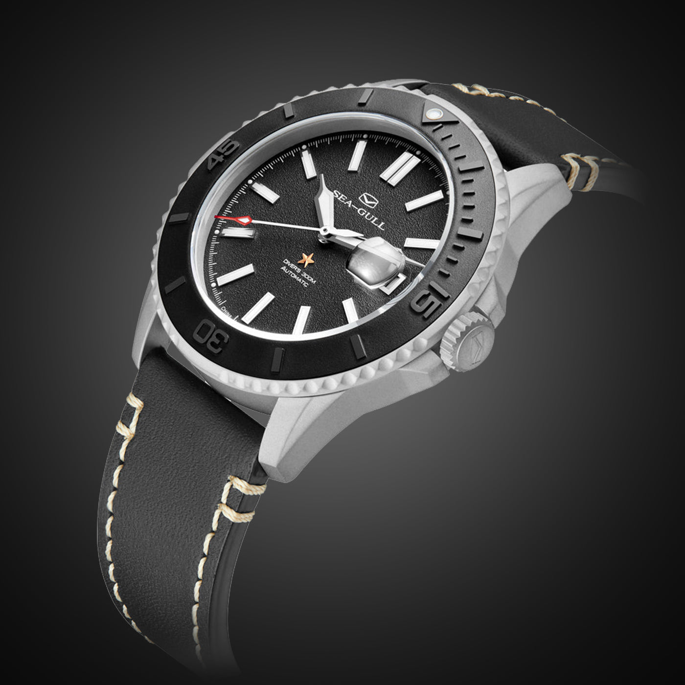 Ocean Series Pro 300m Waterproof Sandblasted Dial 3D Titanium Ceramic Bezel Diving Watch 43.5mm