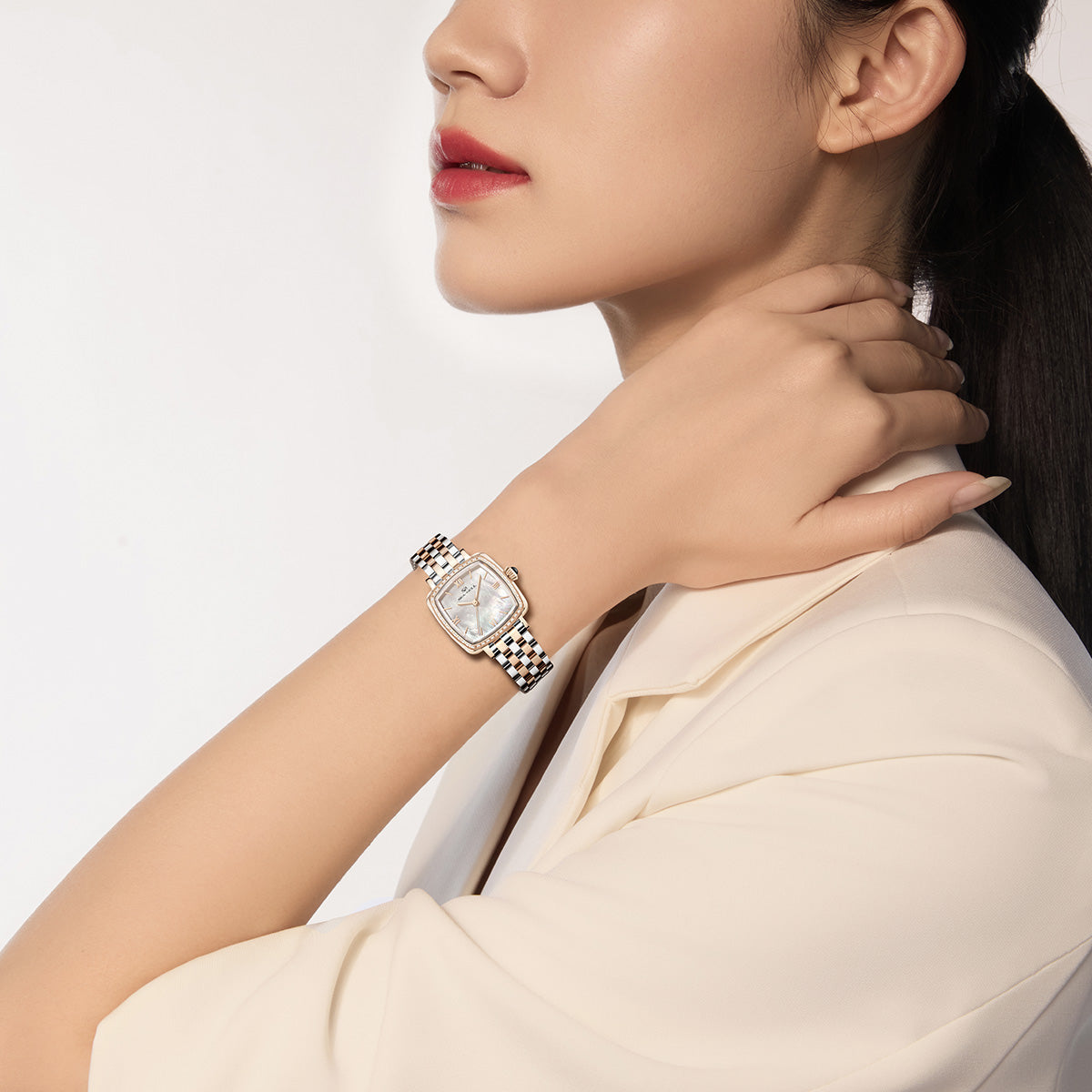 Sea-Gull Oriento Series: Square "Cube" Automatic Watch with Mother-of-Pearl Dial