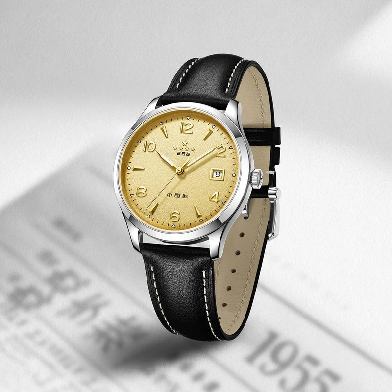 1955 Wuxing Five Stars Reissue Golden Sparkle-texture Dial Dress Watch 39mm