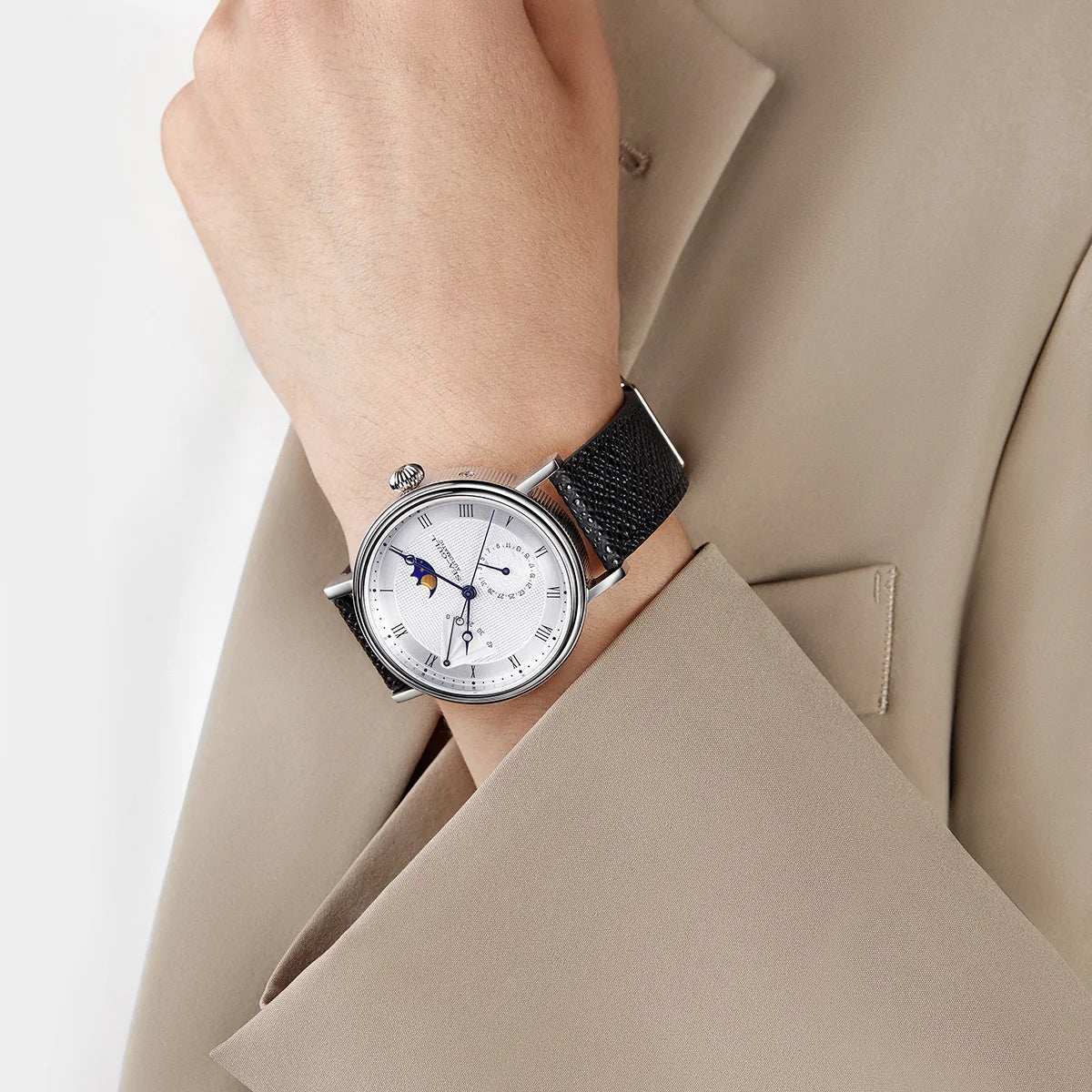 Moon Phase Calendar Power Reserve Indicator Business Watch 41mm