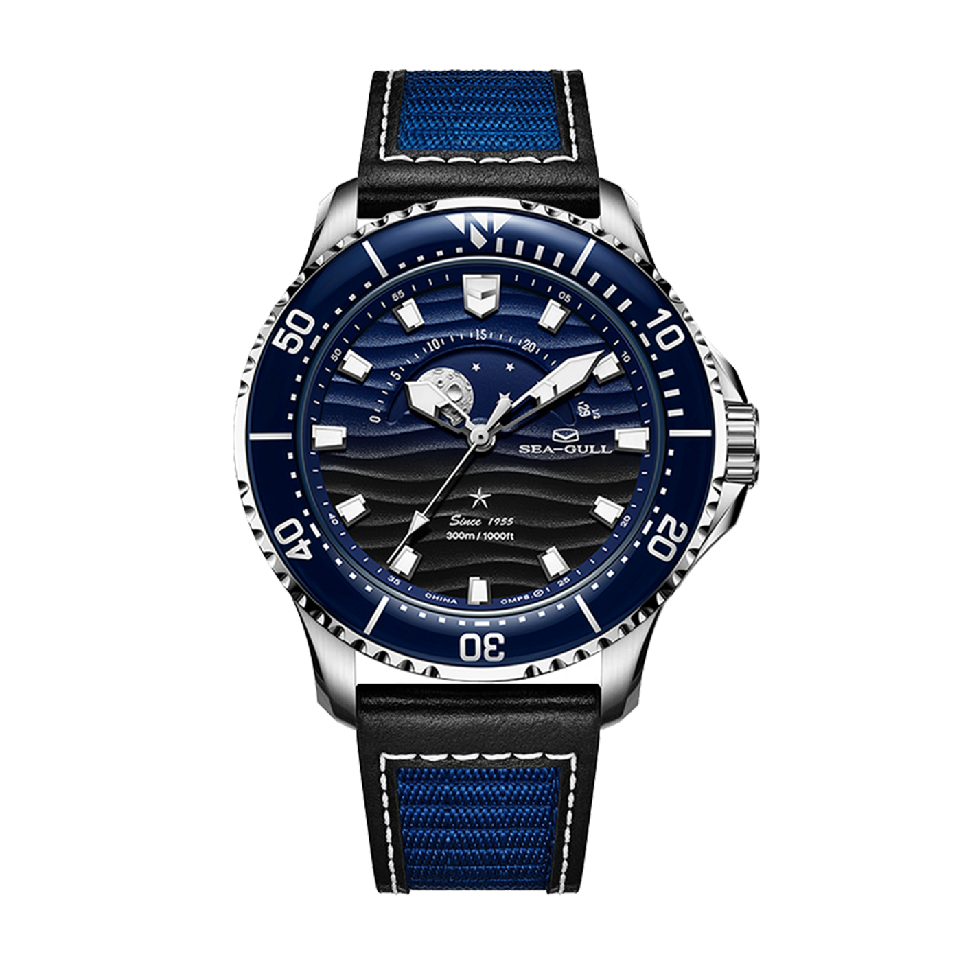 SEAGULL "Moon-Phase & Tide" Diver – 300m Water Resistant Luxury Sports Watch