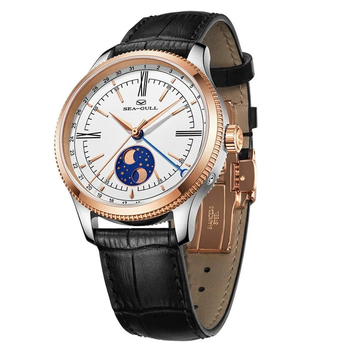 Dual-hemisphere Moon Display Calendar Business Leisure Dress Watch 41mm