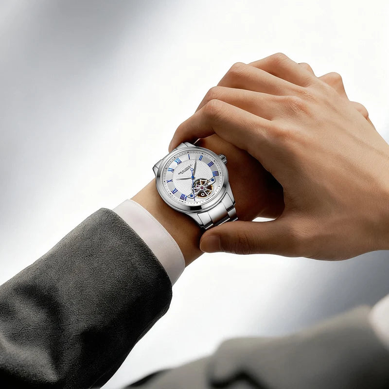 Open Heart Flywheel Guilloché Dial Automatic Watch 39mm