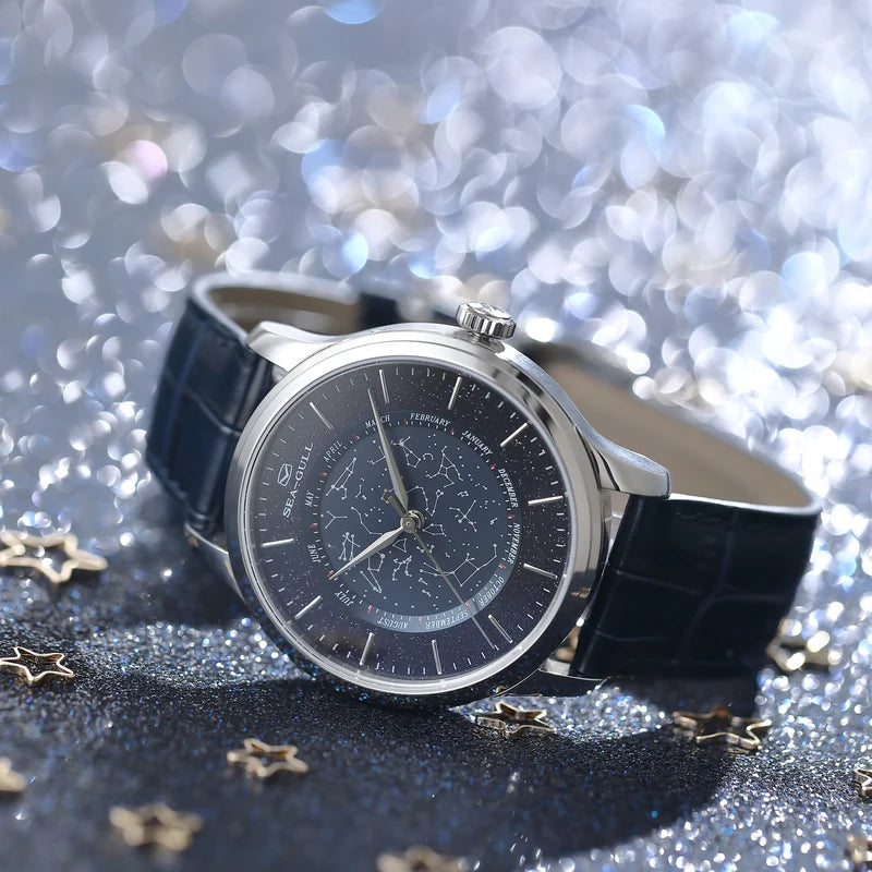 Chinese Astronomy Shimmering Goldstone Dial Complication Watch 41mm