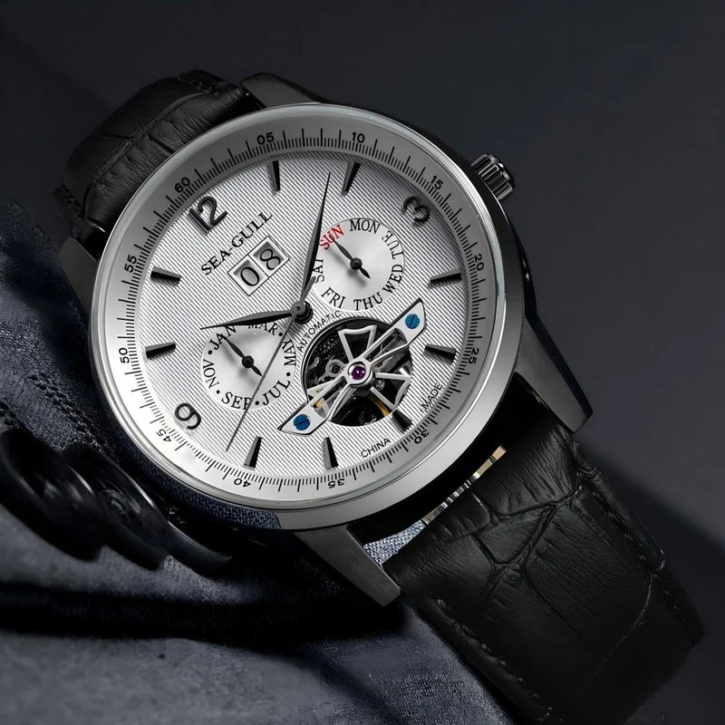 Multifunctional Full Calendar Date Day Display Open Heart Dress Watch 43mm