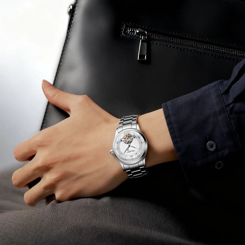 Open Heart Flywheel Guilloché Dial Automatic Watch 39mm