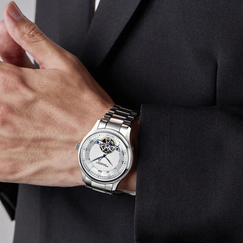 Open Heart Flywheel Guilloché Dial Automatic Watch 39mm