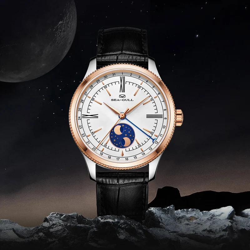 Dual-hemisphere Moon Display Calendar Business Leisure Dress Watch 41mm