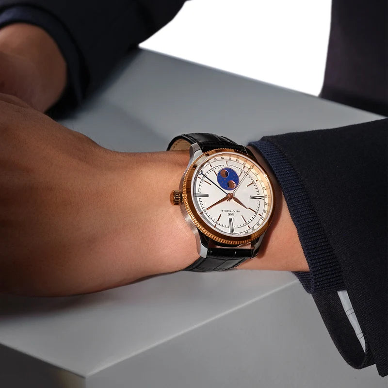 Dual-hemisphere Moon Display Calendar Business Leisure Dress Watch 41mm