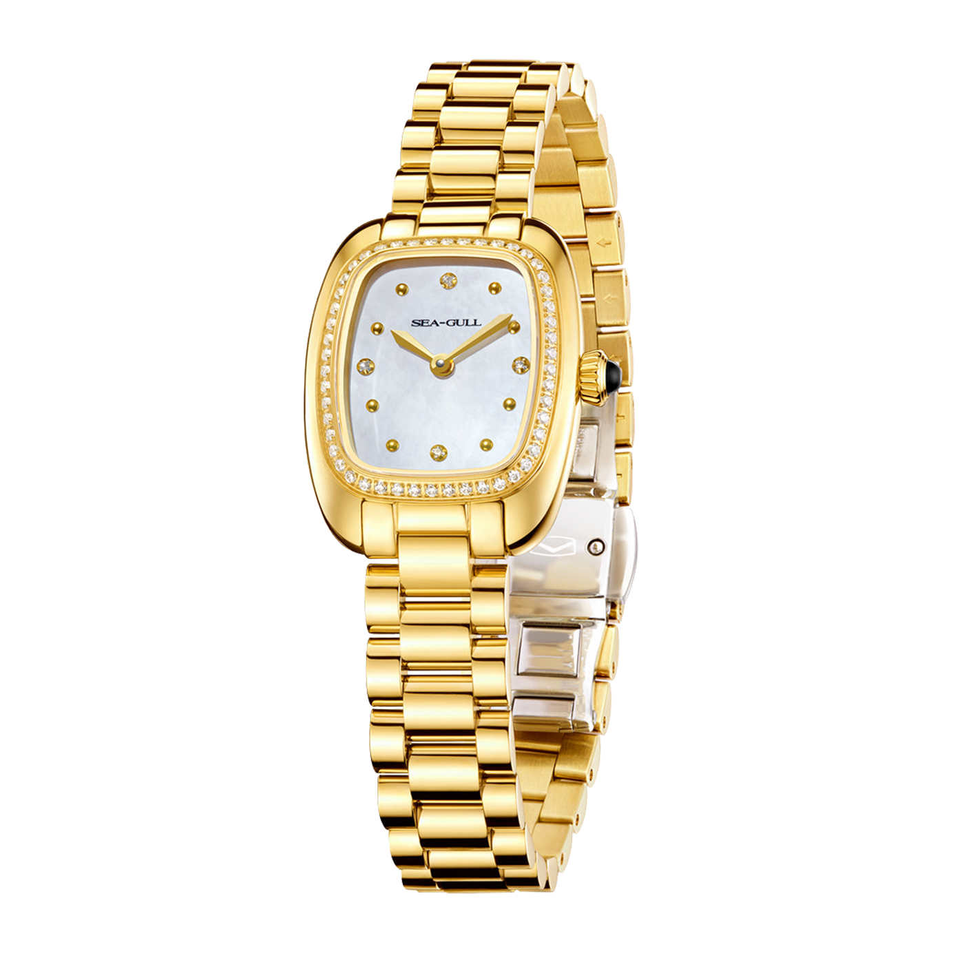 Sea-Gull 1081L Lady Automatic Watch: Retro Square Mother-of-Pearl Dial with Sapphire Crystal & Art Deco Design