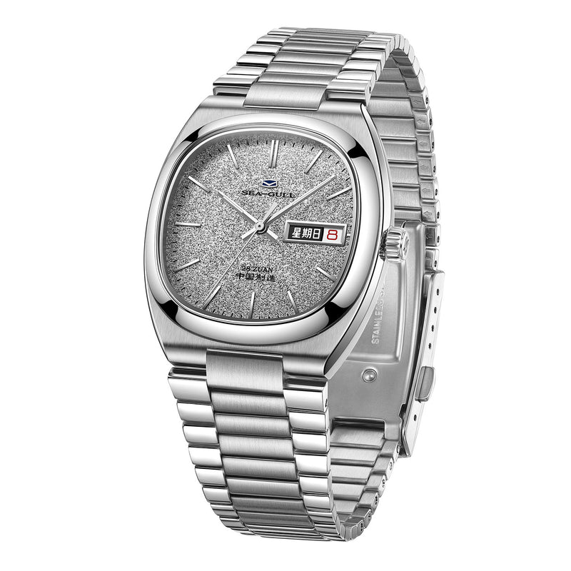 Gray TV Dial Snowflake Texture Tonneau Case Watch 36mm