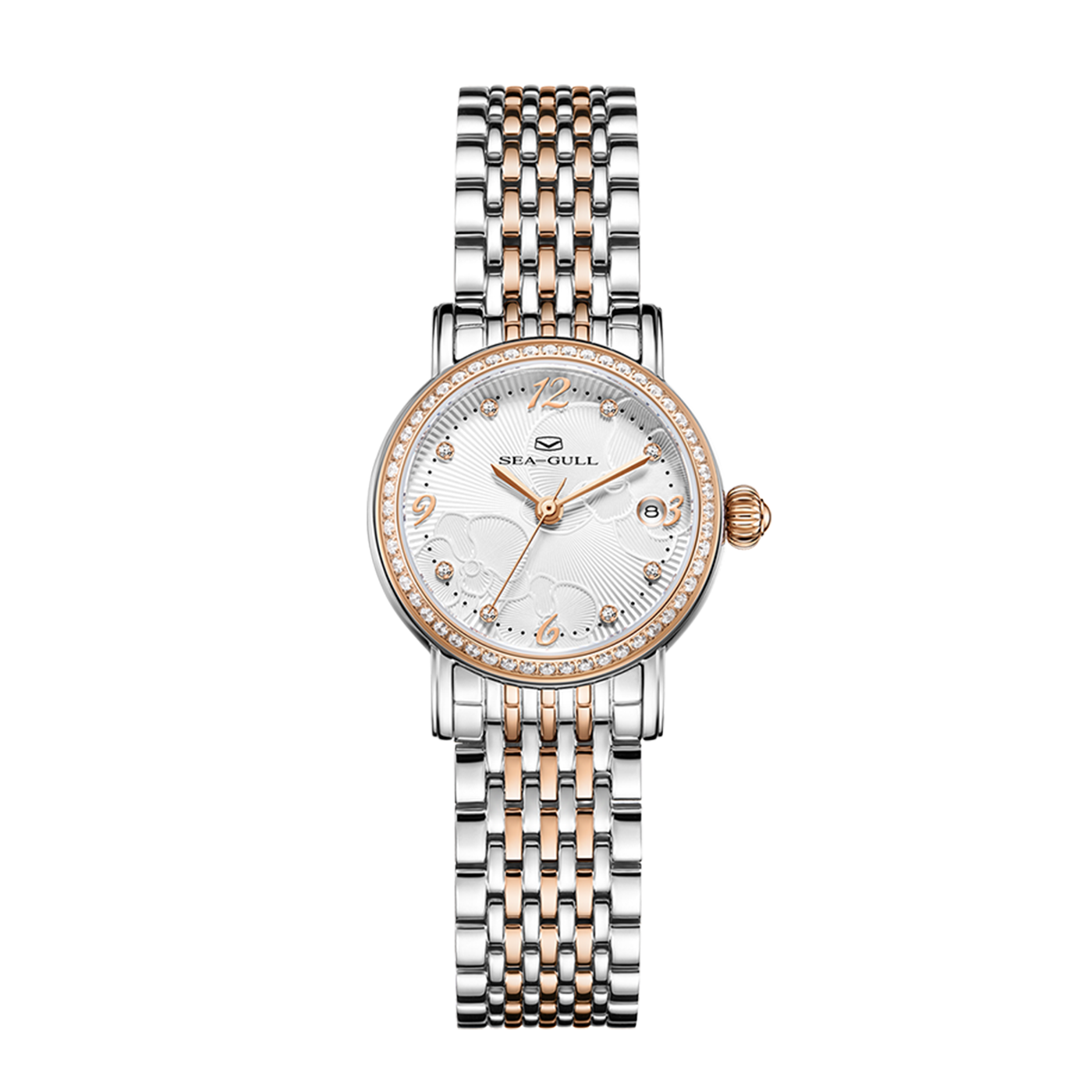 Sea-Gull Ladies Series 27mm Flower Dial Automatic Watch - Artistic Skeleton Design & Diamond-Set Markers