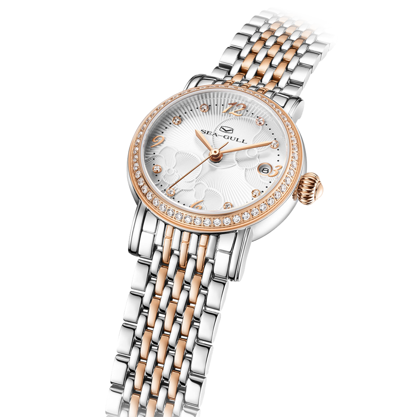 Sea-Gull Ladies Series 27mm Flower Dial Automatic Watch - Artistic Skeleton Design & Diamond-Set Markers