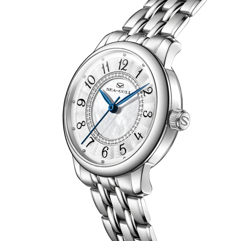 Sea-Gull Ladies Series 32mm Automatic Watch - Concentric Circles Mother-of-Pearl Dial with Diamond Markers (ST2130 Movement)