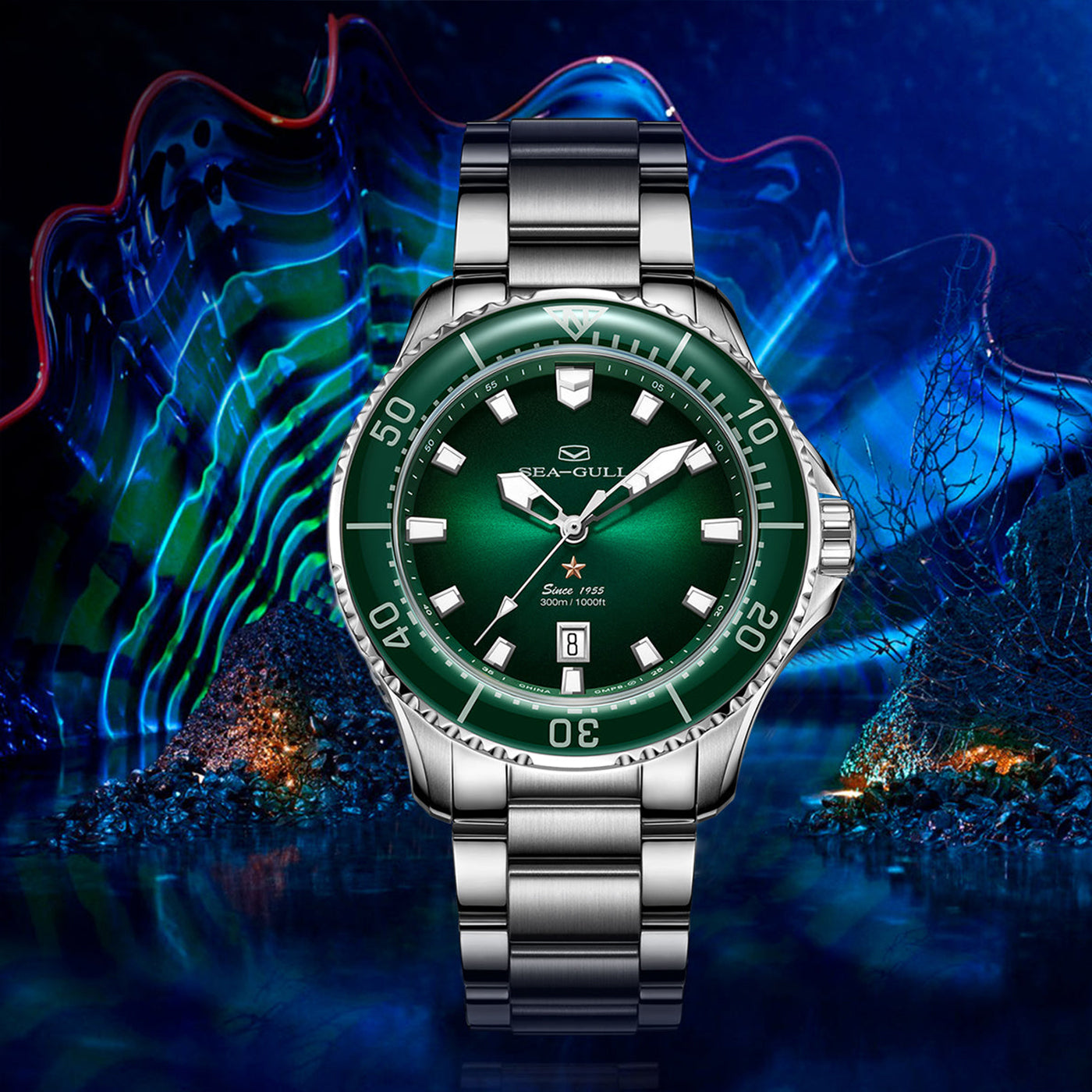 Seagull Ocean Series Pro 300M Diver – Professional Automatic Watch (Green, Blue & Black Edition)