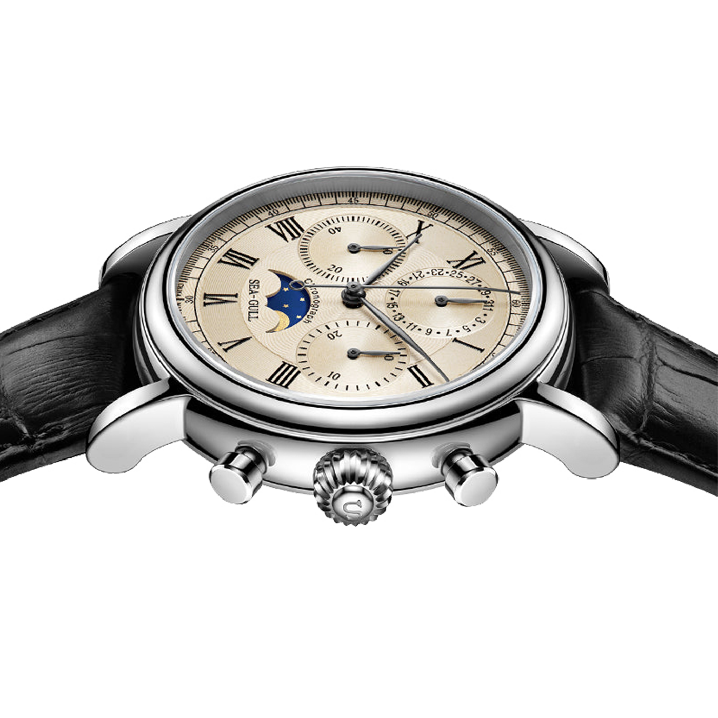 Sea-Gull M199S Classic Chronograph Watch | ST1908 Hand-Winding Mechanical Movement with Moonphase & Date
