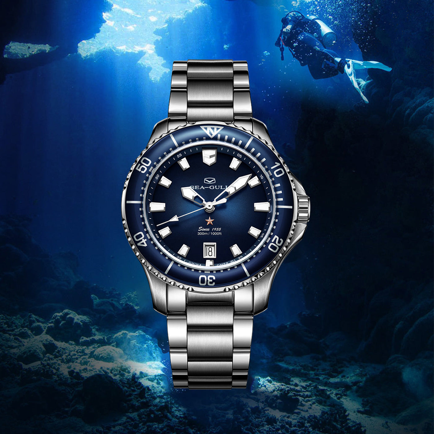 Seagull Ocean Series Pro 300M Diver – Professional Automatic Watch (Green, Blue & Black Edition)