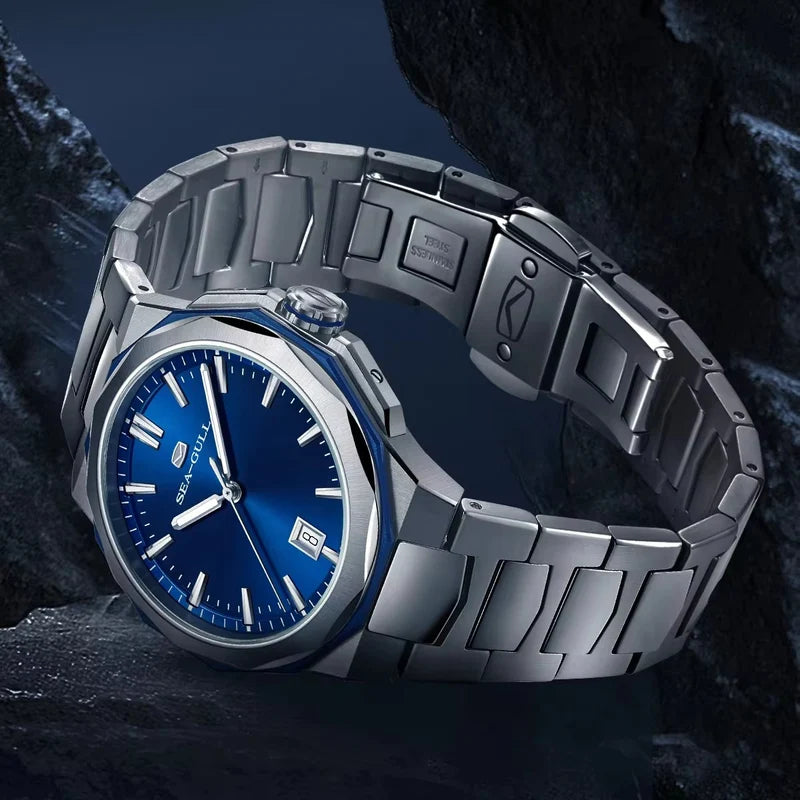 Extraordinary Series Polygonal Bezel Solid-color Sunburst Dial Dress Watch 40mm