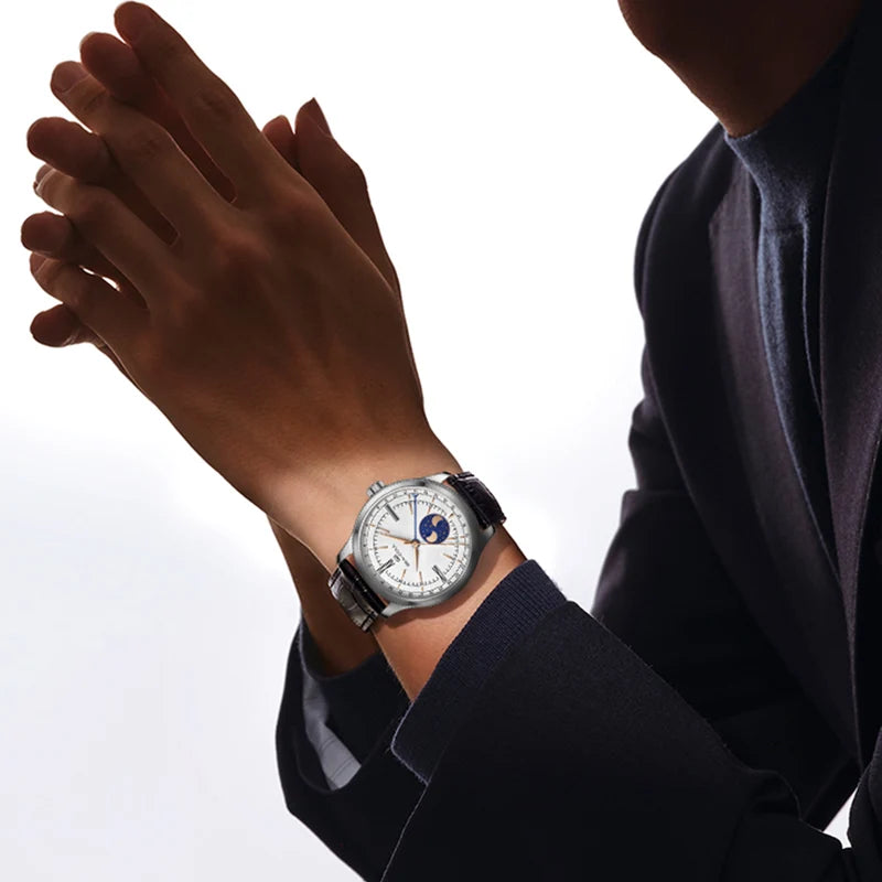 Dual-hemisphere Moon Display Calendar Business Leisure Dress Watch 41mm