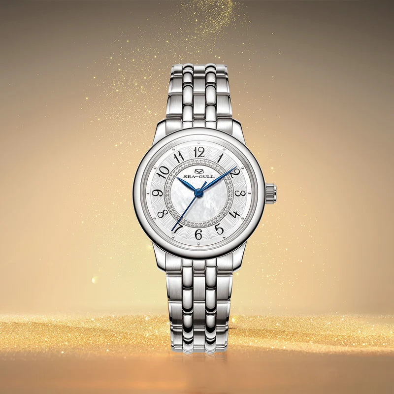 Sea-Gull Ladies Series 32mm Automatic Watch - Concentric Circles Mother-of-Pearl Dial with Diamond Markers (ST2130 Movement)