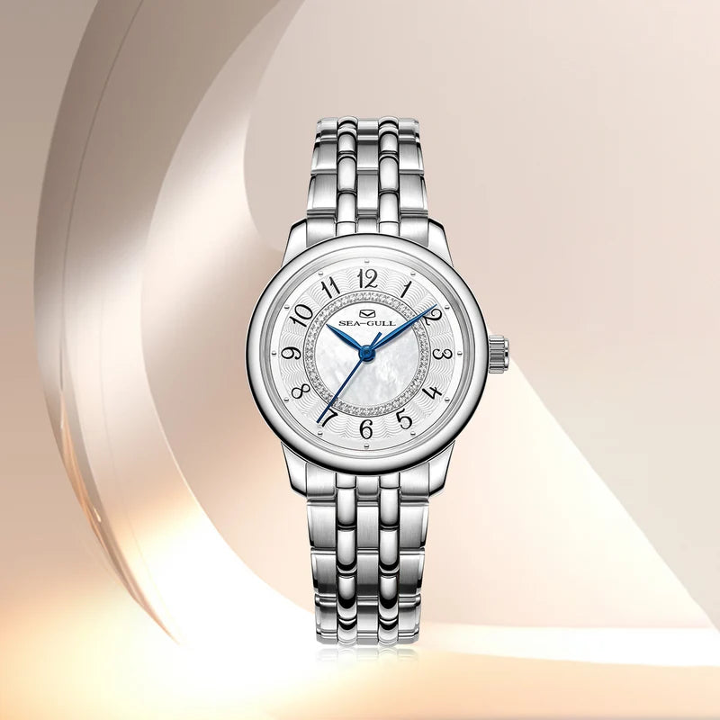 Sea-Gull Ladies Series 32mm Automatic Watch - Concentric Circles Mother-of-Pearl Dial with Diamond Markers (ST2130 Movement)