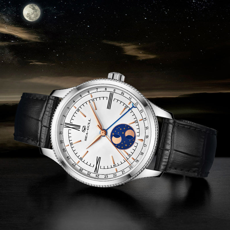 Dual-hemisphere Moon Display Calendar Business Leisure Dress Watch 41mm