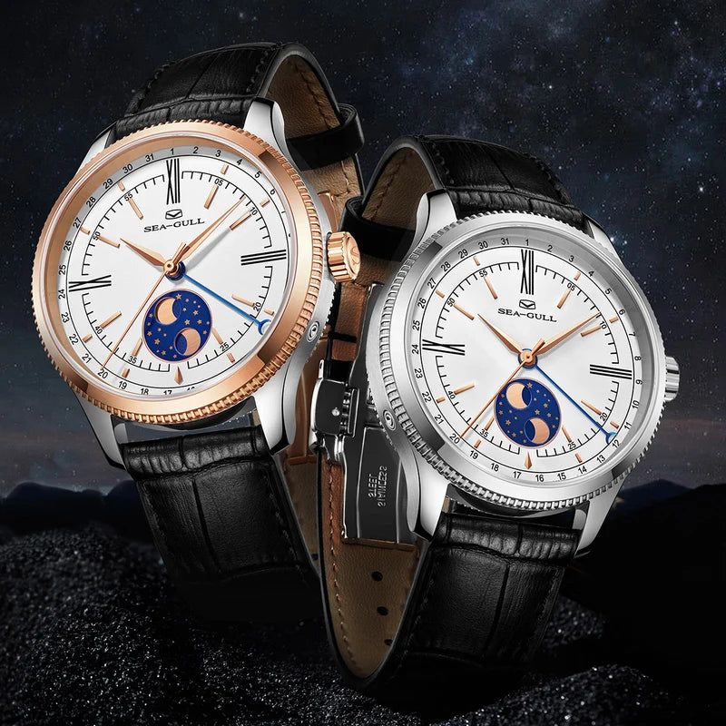 Dual-hemisphere Moon Display Calendar Business Leisure Dress Watch 41mm
