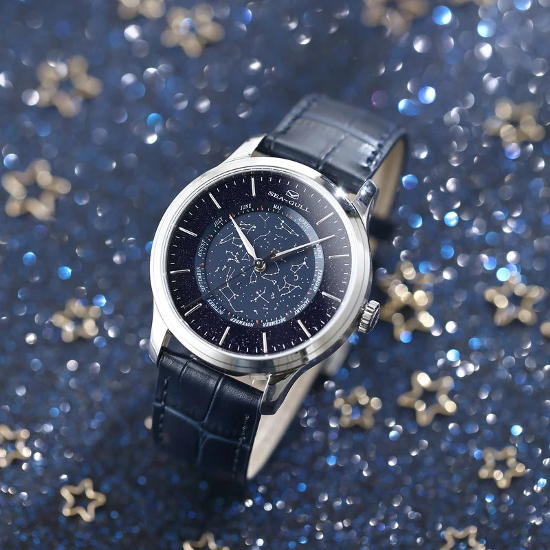 Chinese Astronomy Shimmering Goldstone Dial Complication Watch 41mm