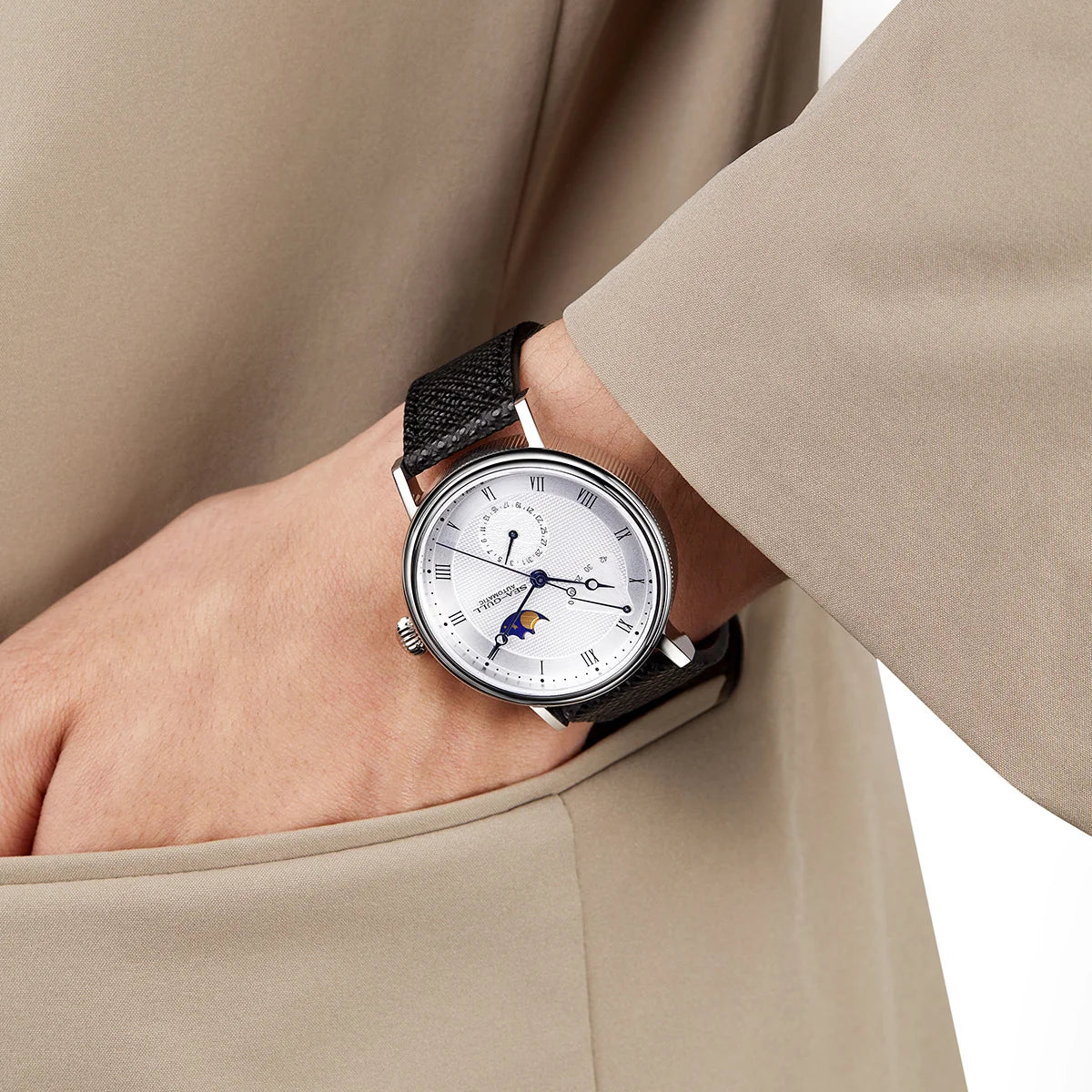 Moon Phase Calendar Power Reserve Indicator Business Watch 41mm