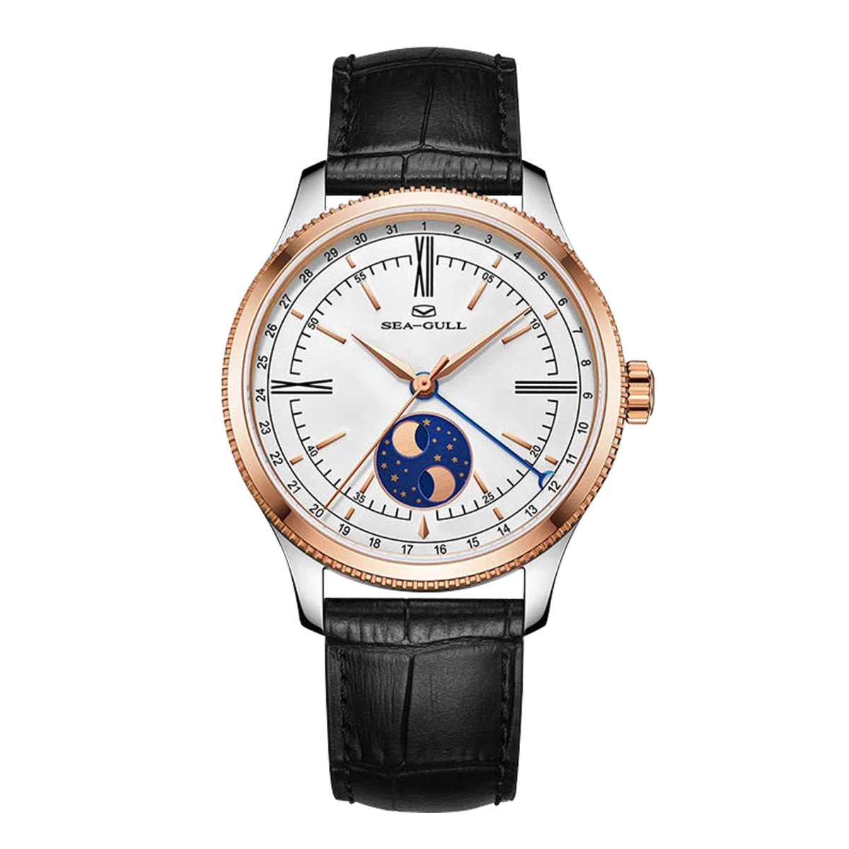 Dual-hemisphere Moon Display Calendar Business Leisure Dress Watch 41mm