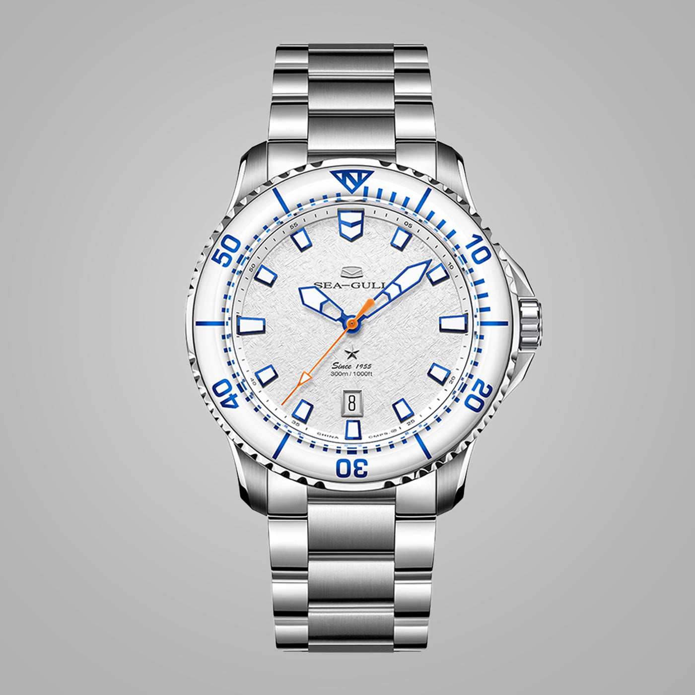 The "Ice Wing" Ocean Series Pro: 43.5mm Rugged 300M Diver in Snow White