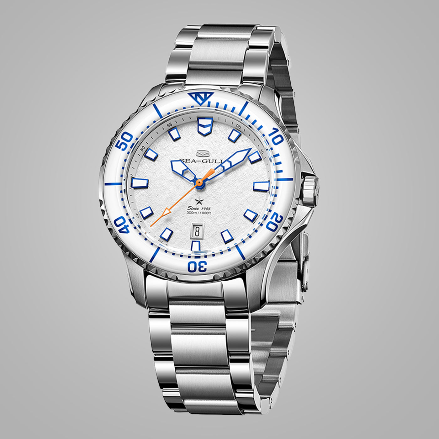 The "Ice Wing" Ocean Series Pro: 43.5mm Rugged 300M Diver in Snow White