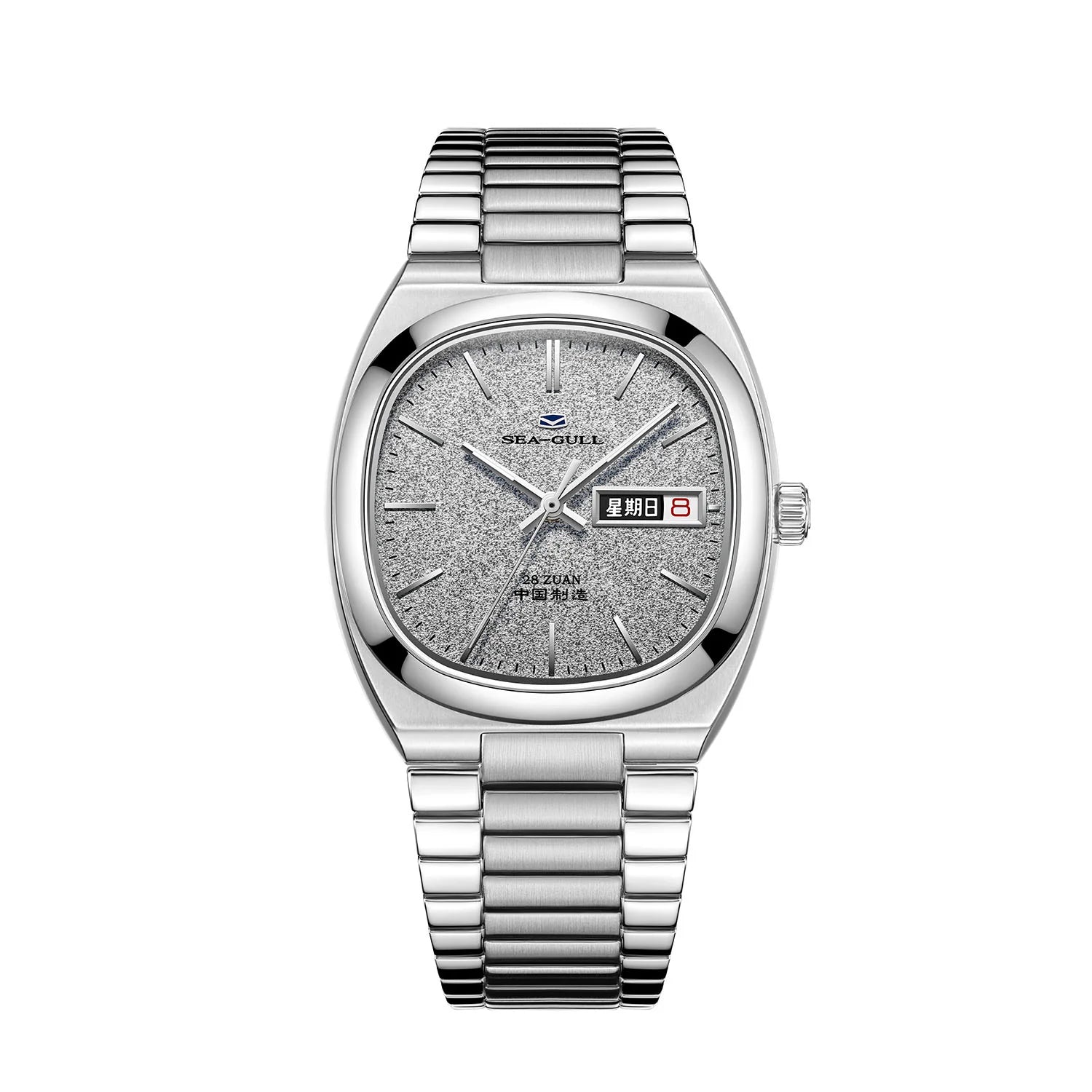 Gray TV Dial Snowflake Texture Tonneau Case Watch 36mm