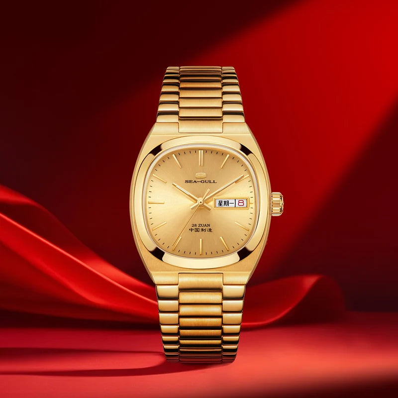 Day-date Calendar Tonneau Golden Watch 36mm