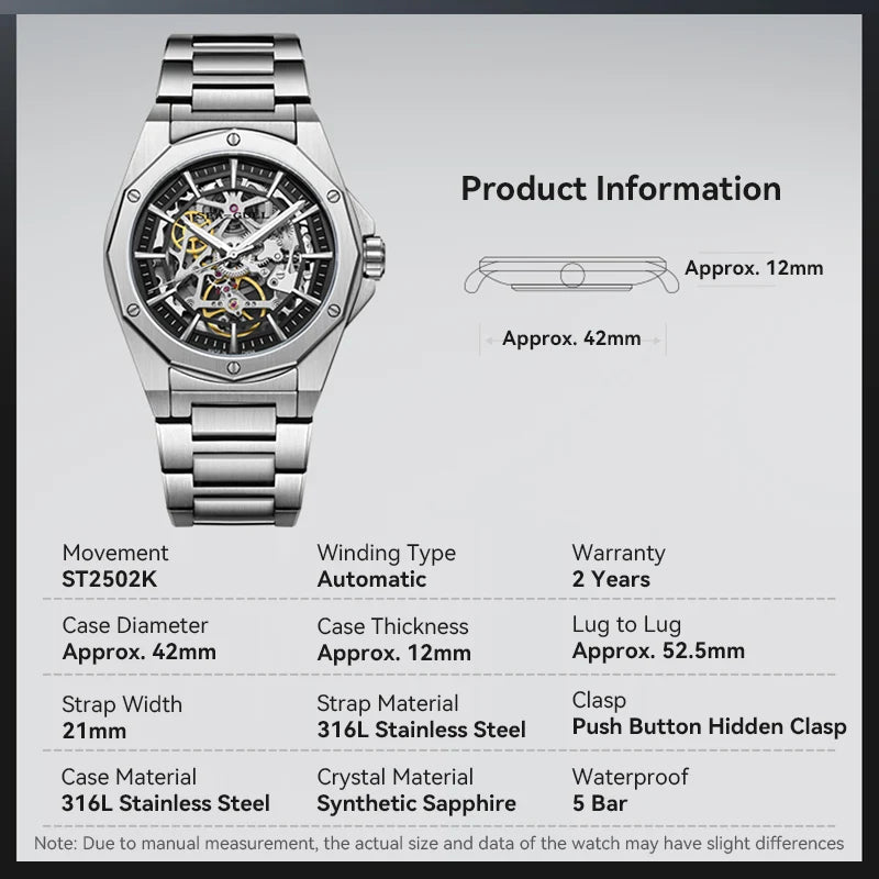 Edge Series Polygon Case Skeleton Watch 42mm