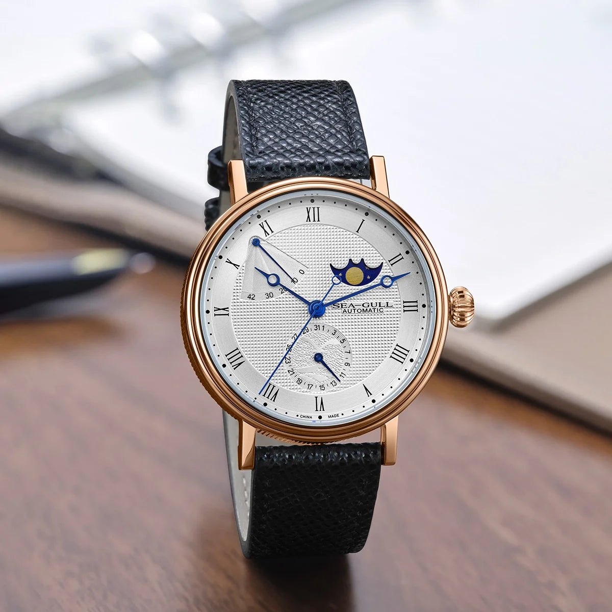 Moon Phase Calendar Power Reserve Indicator Business Watch 41mm