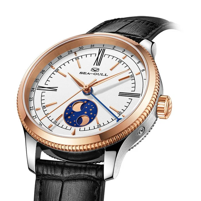 Dual-hemisphere Moon Display Calendar Business Leisure Dress Watch 41mm