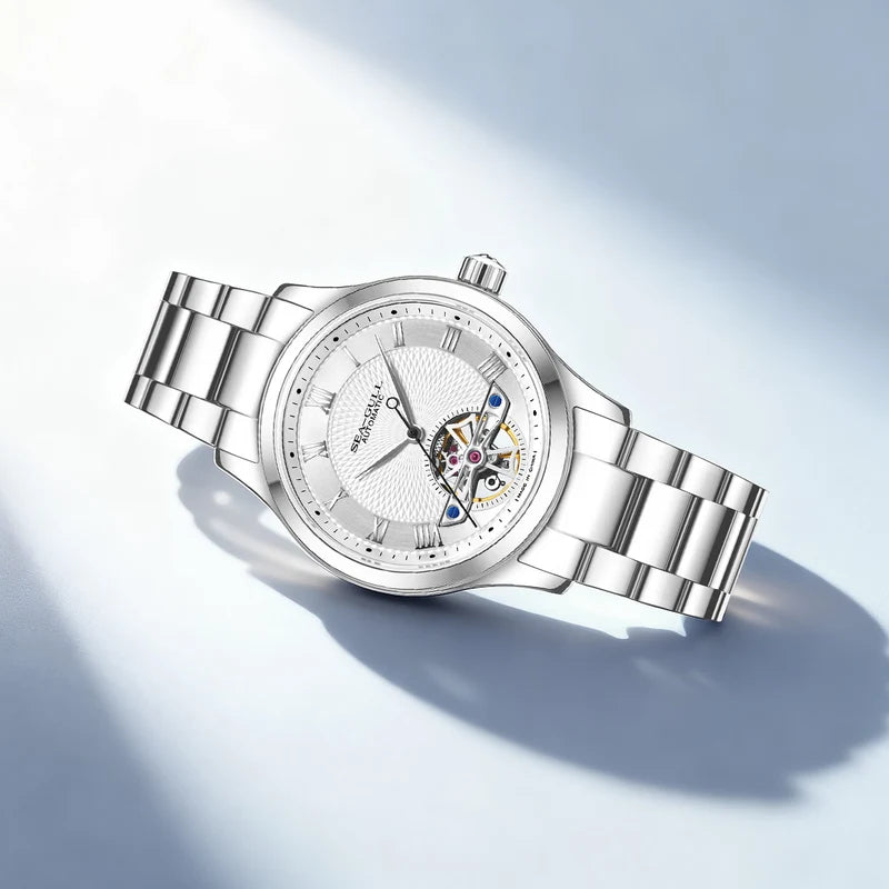 Open Heart Flywheel Guilloché Dial Automatic Watch 39mm